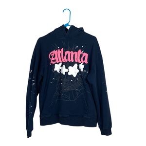 Sp5der navy Atlanta thick knit puff print hoodie size xl